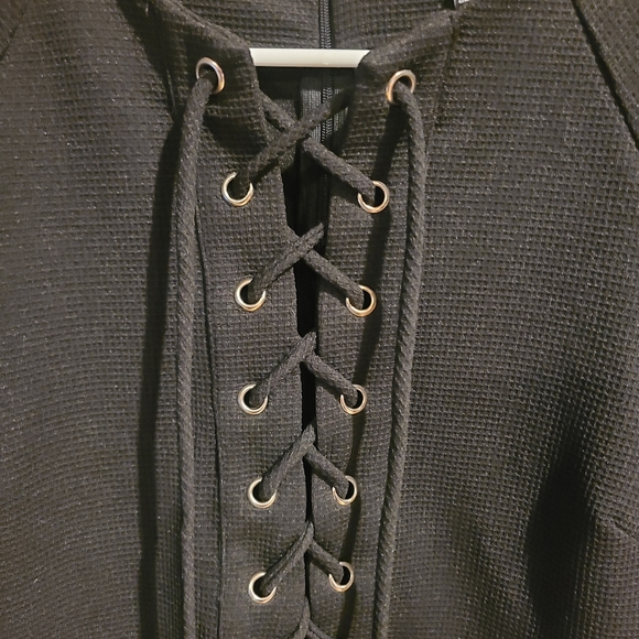 English Factory Lace Up Black Shift Dress - Picture 6 of 7